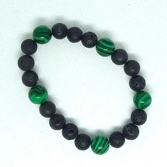 TusNua Dezins Other - Lava Bead and Gren Marble Bead Stretchy Bracelet NEW Handmade Unisex